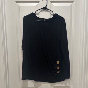 Black V-Neck Long Sleeve with Button Accents